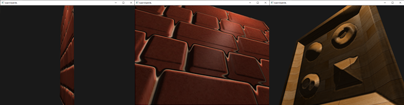 Three images displaying the issues with standard parallax mapping: breaks down at angles and incorrect results with steep height changes.