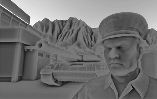 Screen space ambient occlusion in the Crysis game by Crytek showing a gray feel due to them using a sphere kernel instead of a normal oriented hemisphere sample kernel in OpenGL