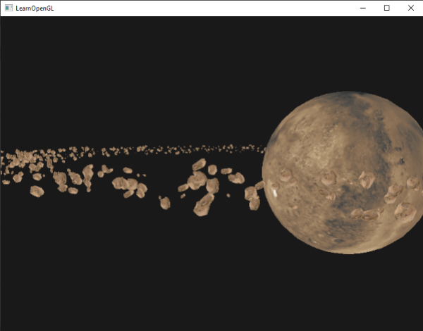 Image of asteroid field drawn in OpenGL