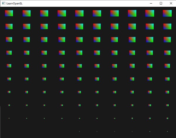 Image of instanced quads drawn in OpenGL using instanced arrays