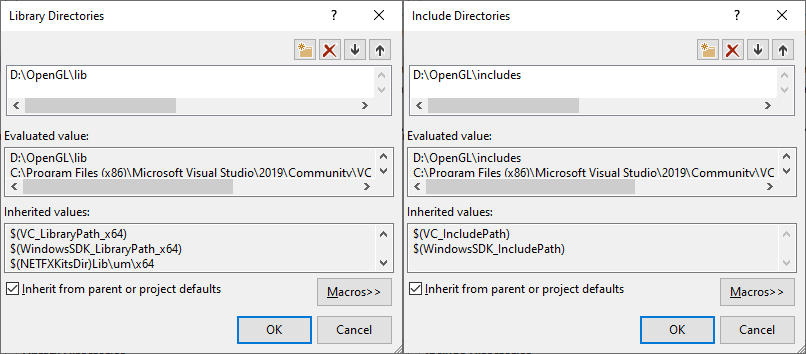 Image of Visual Studio's Include Directories configuration