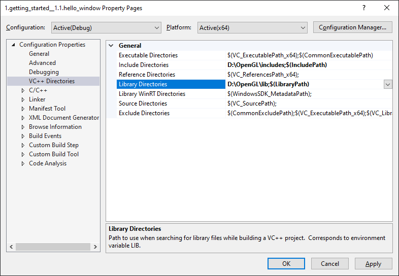 Image of Visual Studio's VC++ Directories configuration