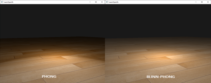 Comparison between Phong and Blinn-Phong shading with a low exponent