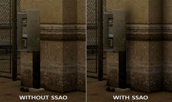 Example image of SSAO with and without