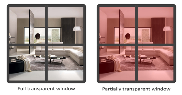 Image of full transparent window and partially transparent window