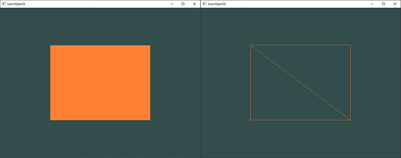 A rectangle drawn using indexed rendering in OpenGL