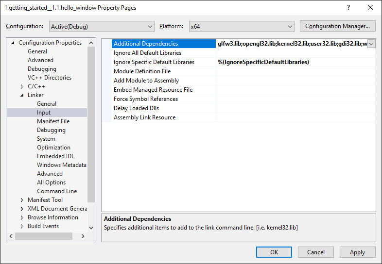 Image of Visual Studio's link configuration