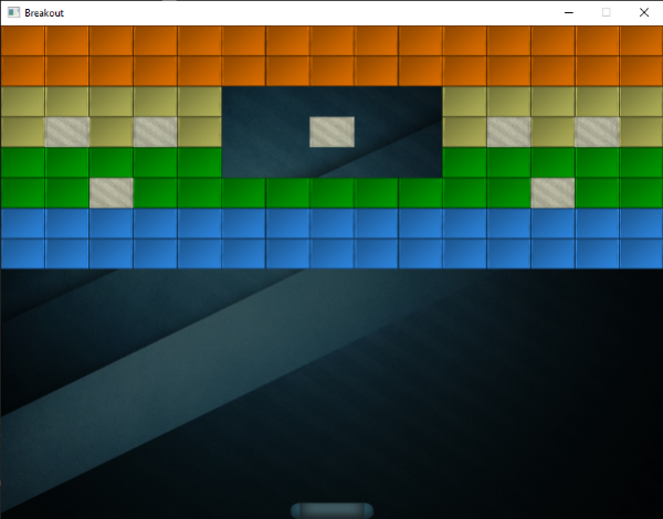 Image of OpenGL breakout now with player paddle