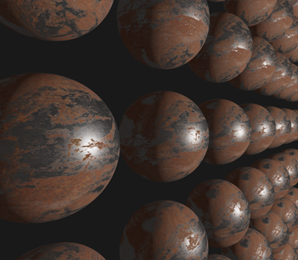 Render of PBR spheres with a textured PBR material in OpenGL.